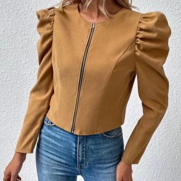 Luxe Puff Sleeve Zip up Jacket - Picture 5 of 15